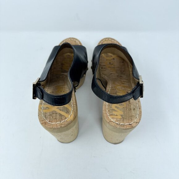 Sam Edelman Chunky Platform Sandals Womens 8.5M Black Leather Slingback Peep Toe - Picture 5 of 12